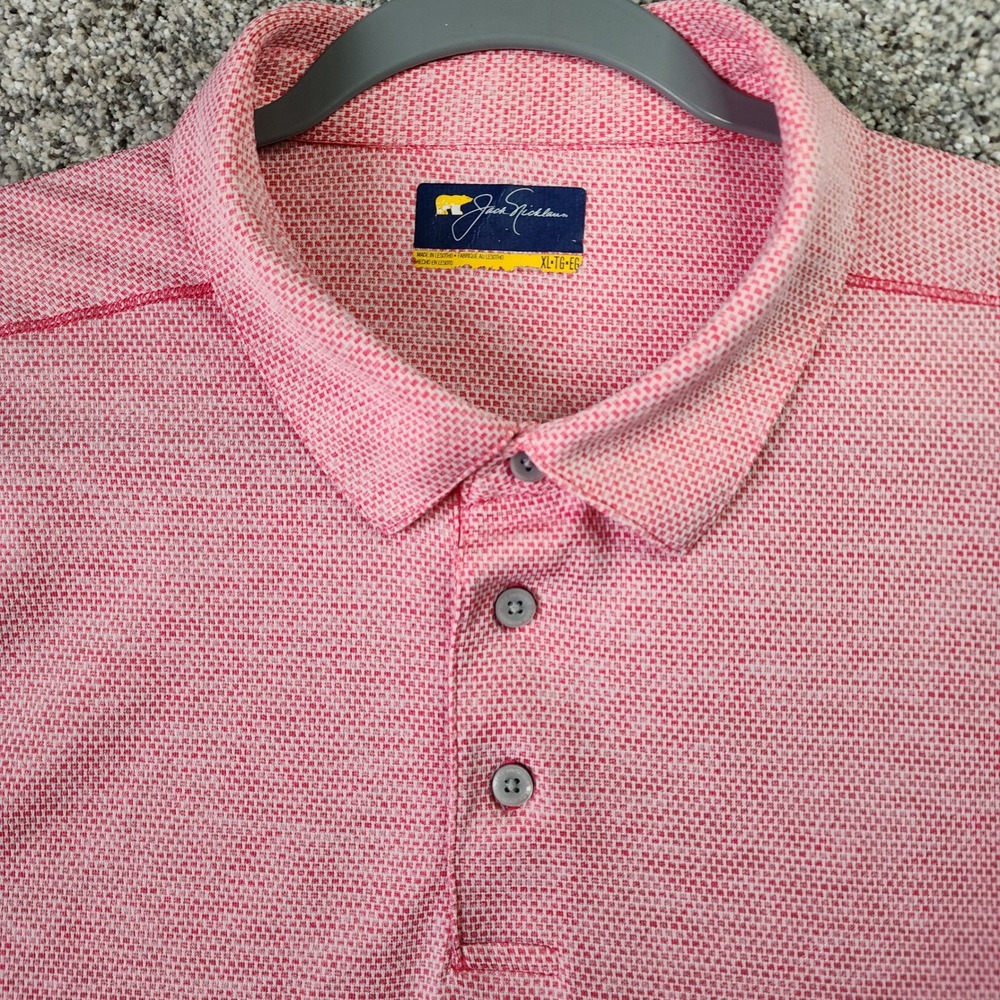 Jack Nicklaus Polo Shirt Mens XL Pink‎ Textured Golden Bear Logo Excellent - Picture 3 of 13